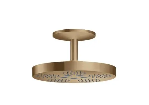 Kopfbrause mit Deckenanschluss in gebürstetem Bronze-Finish von AXOR. Rundes Design mit mehreren Düsenauslässen für gleichmäßigen Wasserfluss.